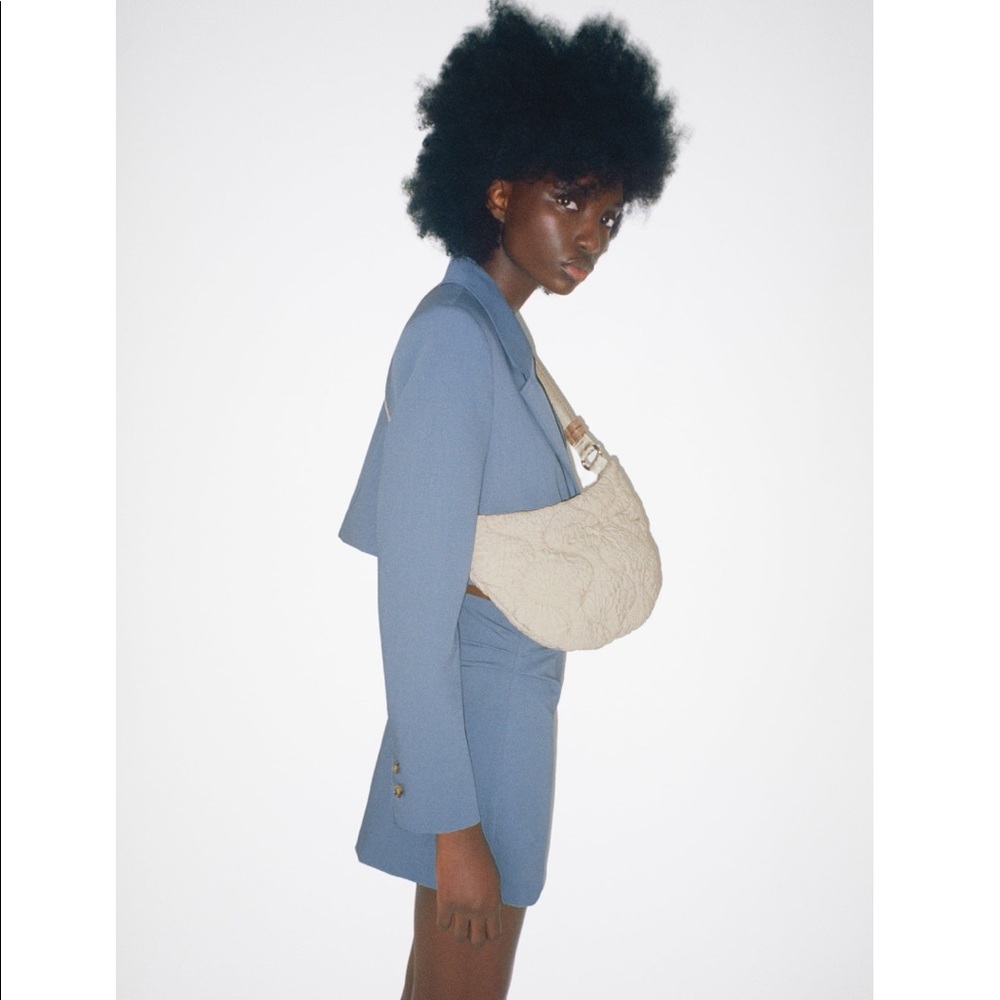 Zara Beige Jacquard Shoulder Bag